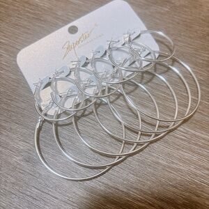 Silver Hoop Earrings Set